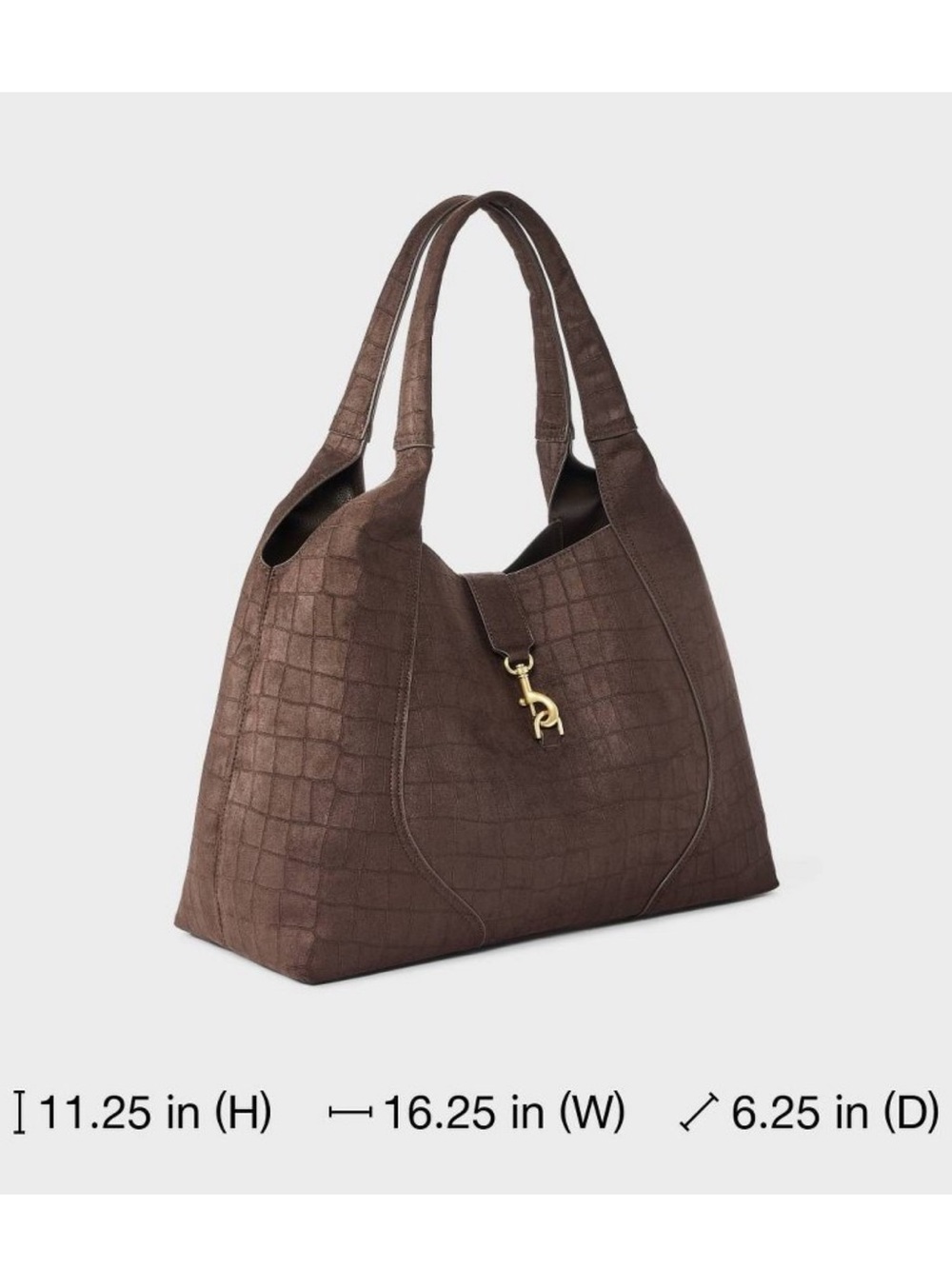 NWT A New Day Faux Suede Shoulder Tote Bag (brown with croc detail) - Picture 3 of 5